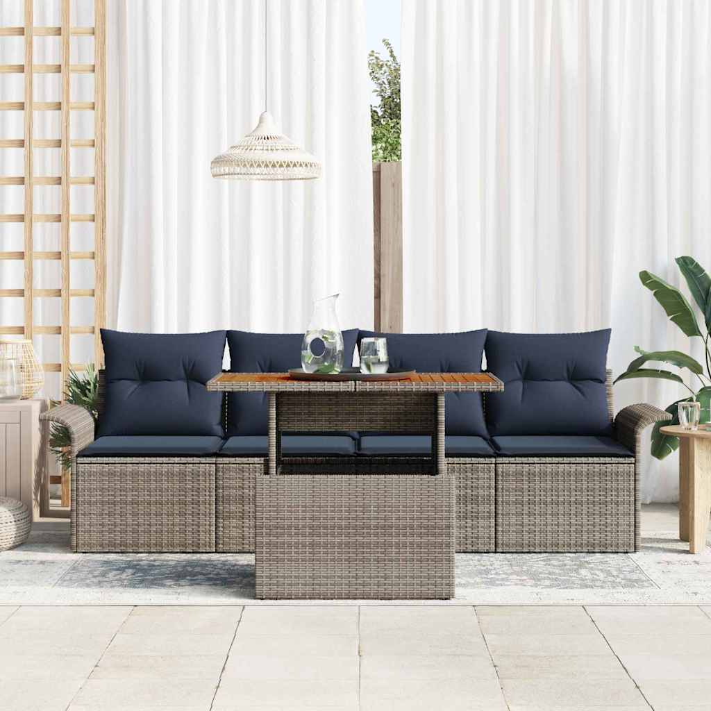 Havesofa Sæt med pude 5 pcs grå og marineblå