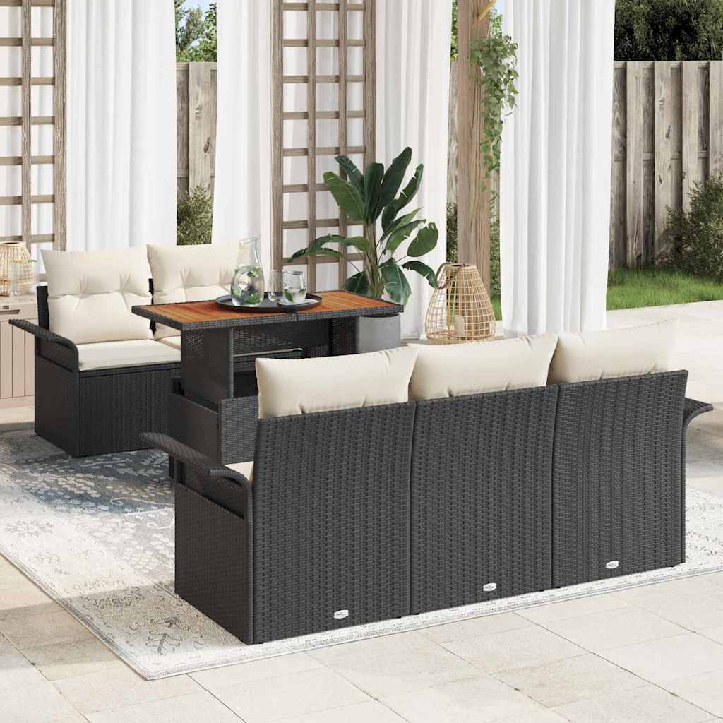 Havesofa Sæt med pude 6 pcs Sort og Cream polyrattan