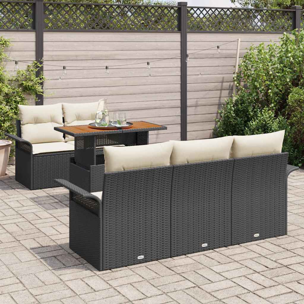 Havesofa Sæt med pude 6 pcs Sort og Cream polyrattan