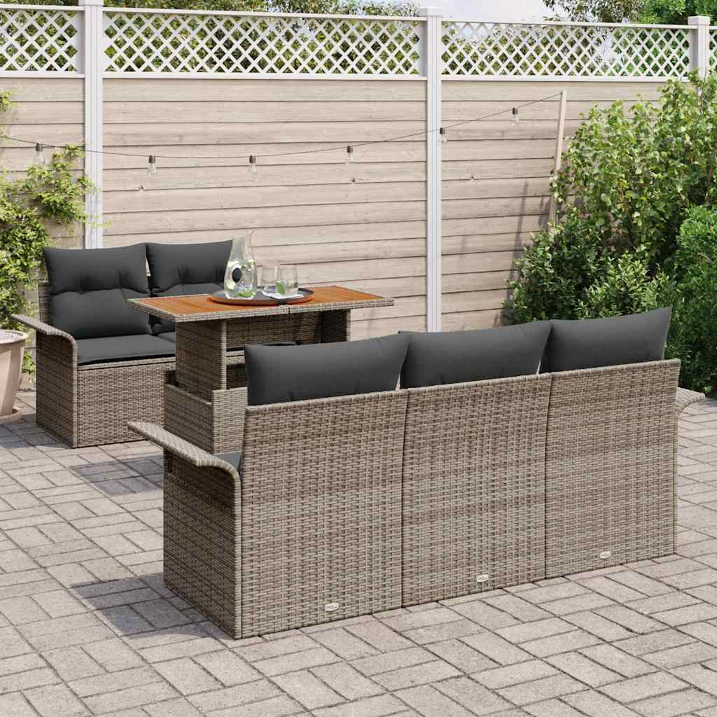 Havesofa Sæt med pude 6 pcs Grå polyrattan