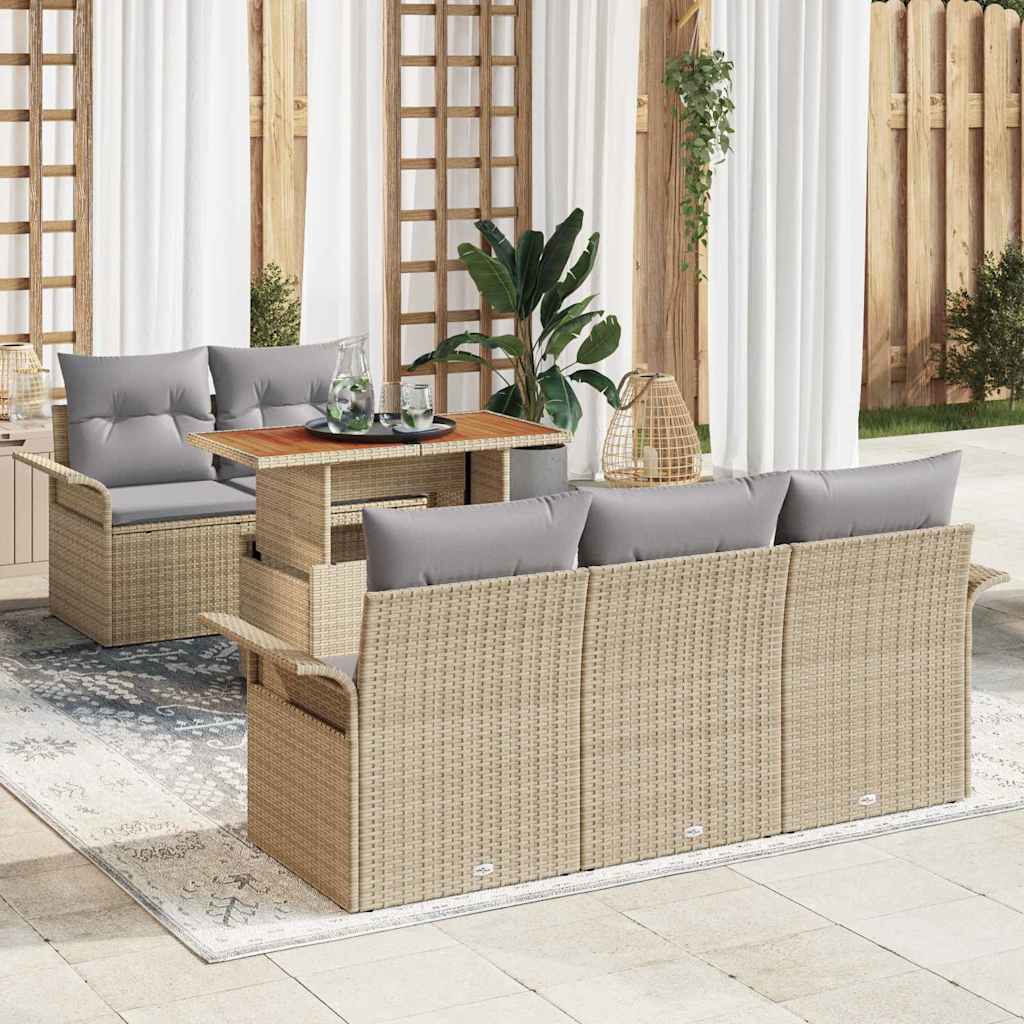 Havesofa Sæt med pude 6 pcs Beige og lys grå polyrattan