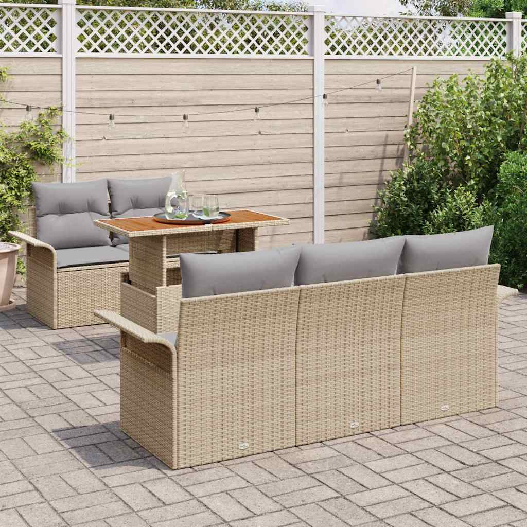 Havesofa Sæt med pude 6 pcs Beige og lys grå polyrattan