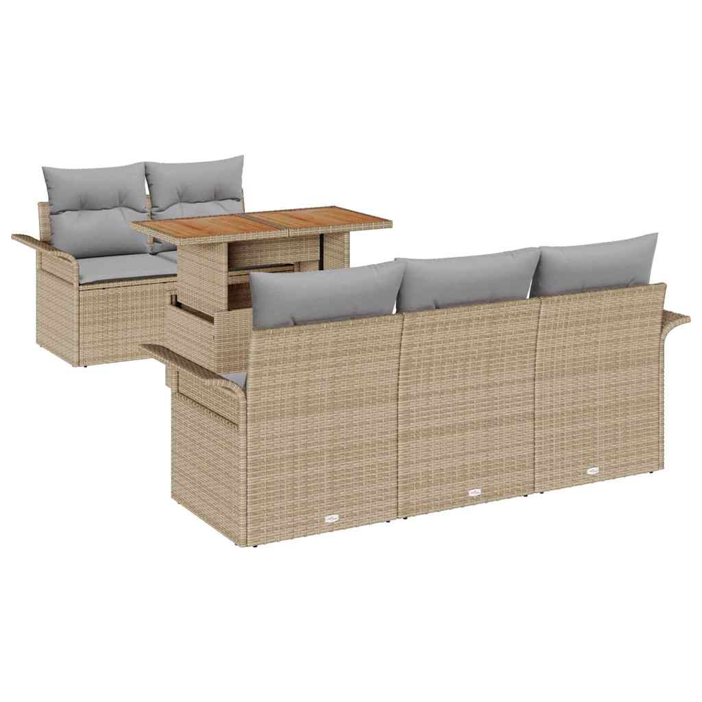 Havesofa Sæt med pude 6 pcs Beige og lys grå polyrattan