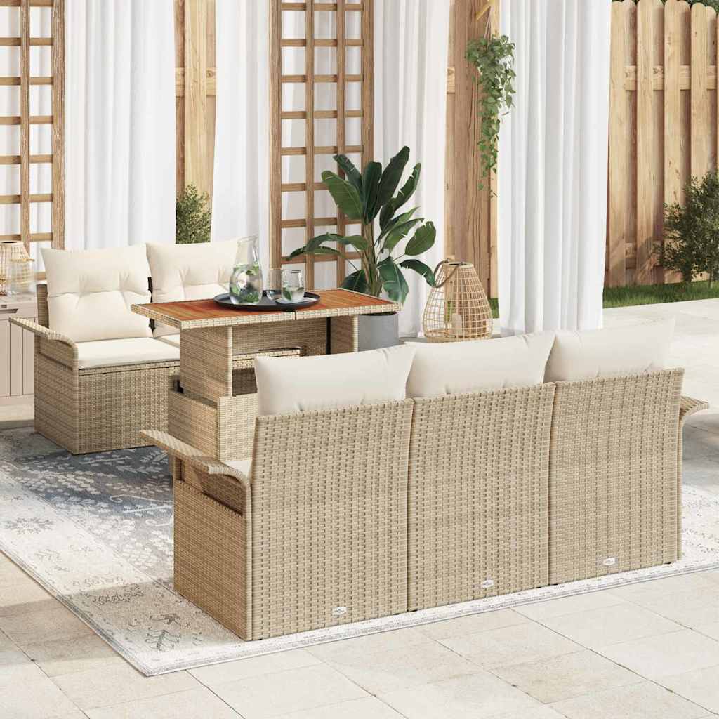 Havesofa Sæt med pude 6 pcs Beige og creme polyrattan