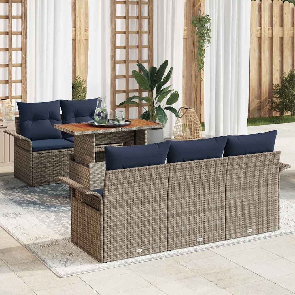 Havesofa Sæt med pude 6 pcs grå og marineblå