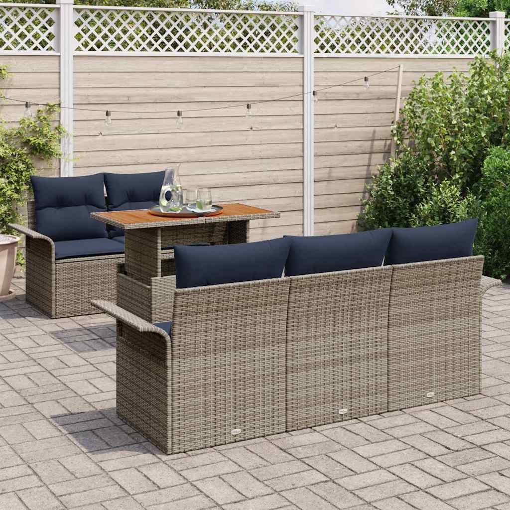 Havesofa Sæt med pude 6 pcs grå og marineblå