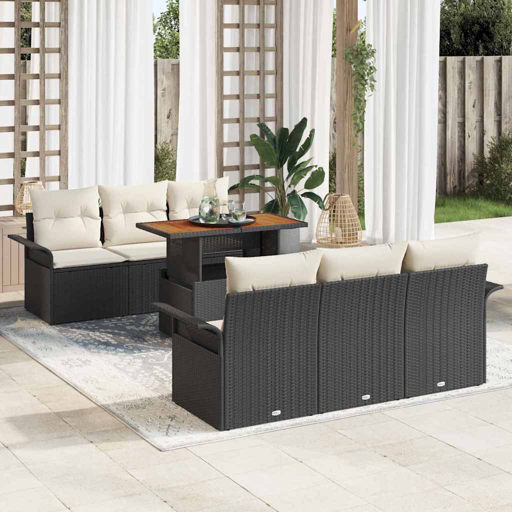Havesofa Sæt med pude 7 pcs Sort og cremefarvet