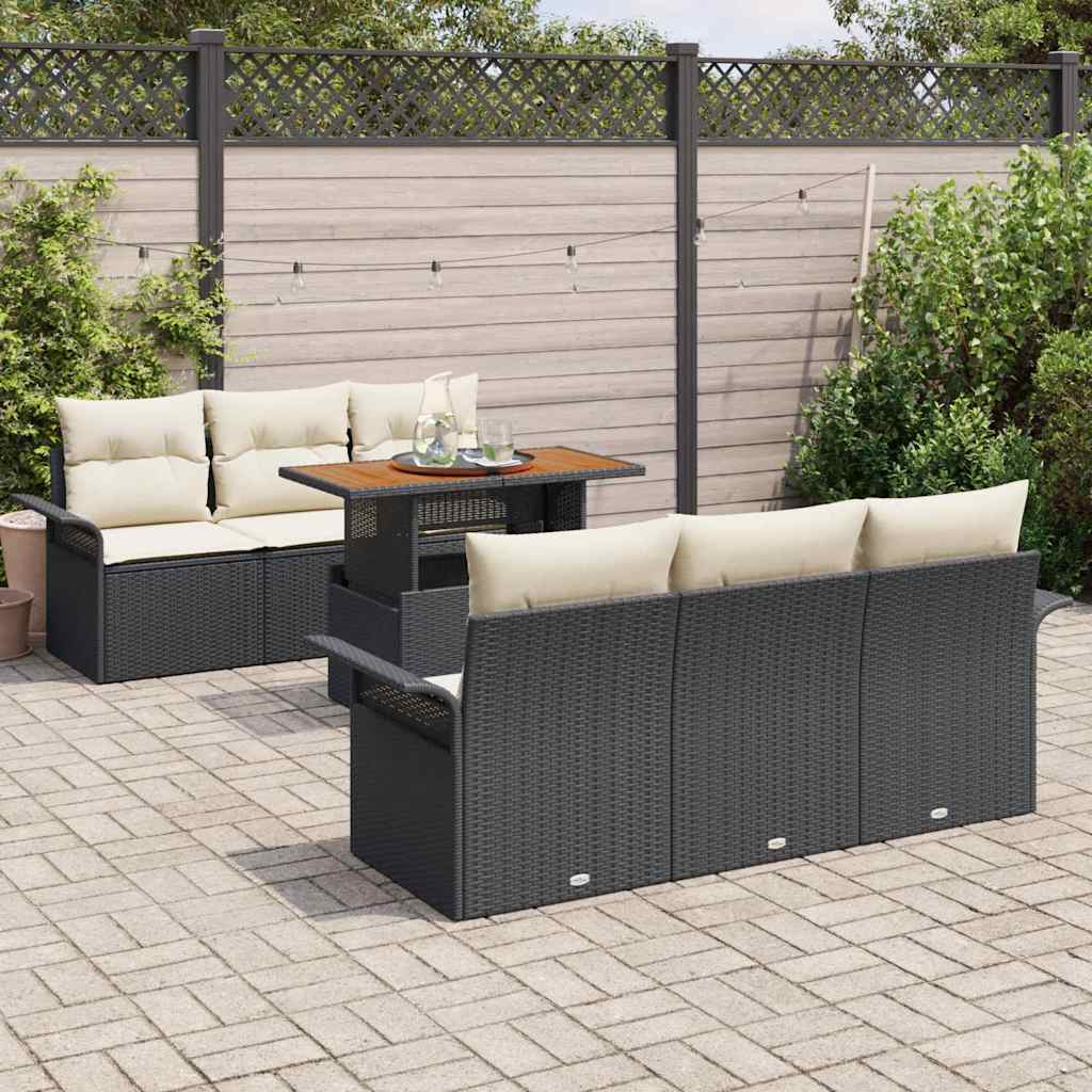 Havesofa Sæt med pude 7 pcs Sort og cremefarvet