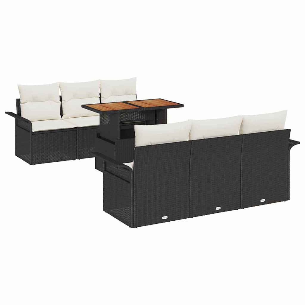 Havesofa Sæt med pude 7 pcs Sort og cremefarvet