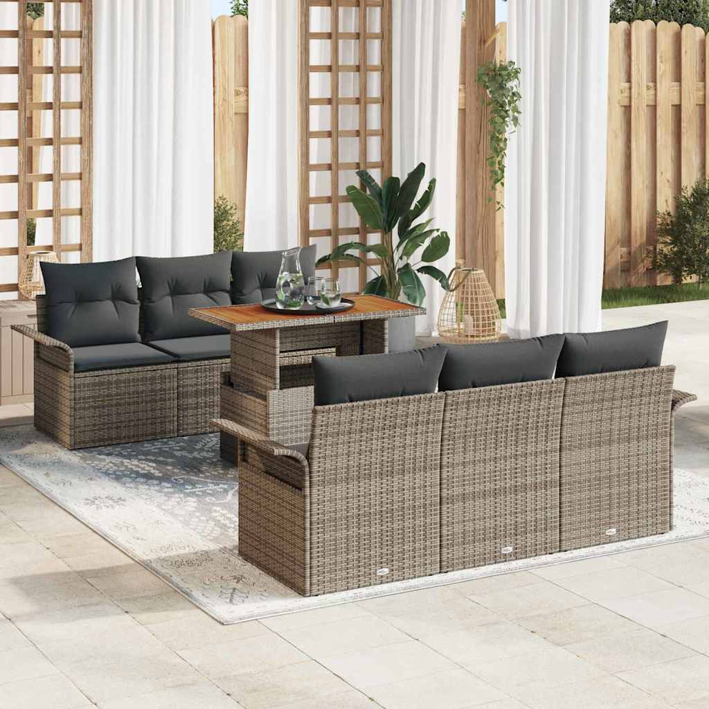 Havesofa Sæt 7 pcs Grå Polyrattan og pulverlakeret stål