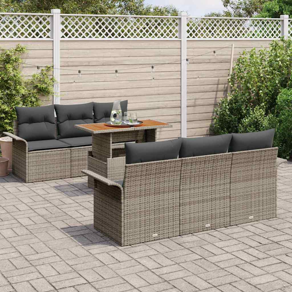 Havesofa Sæt 7 pcs Grå Polyrattan og pulverlakeret stål