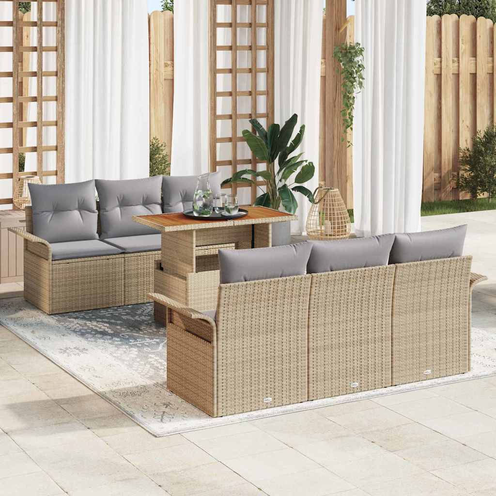 Havesofa Sæt med pude 7 pcs beige og lysegrå