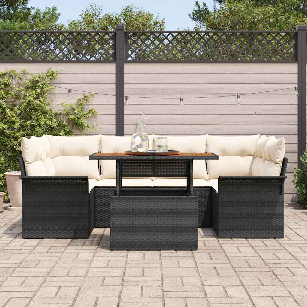 Havesofa Sæt med pude 7 pcs Sort og cremefarvet