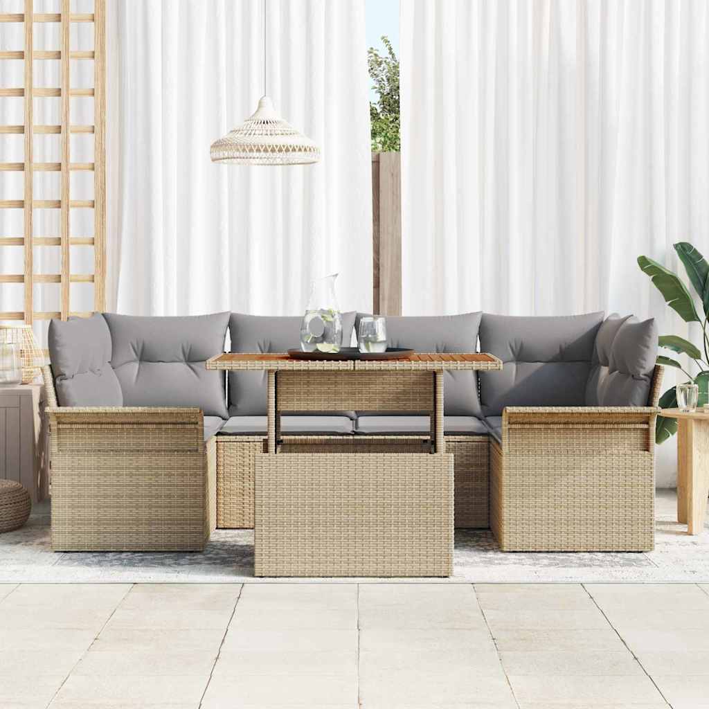 Havesofa Sæt med pude 7 pcs beige og lysegrå