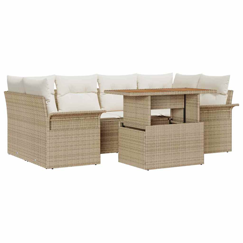 Havesofa Sæt med pude 7 pcs beige og cremefarvet