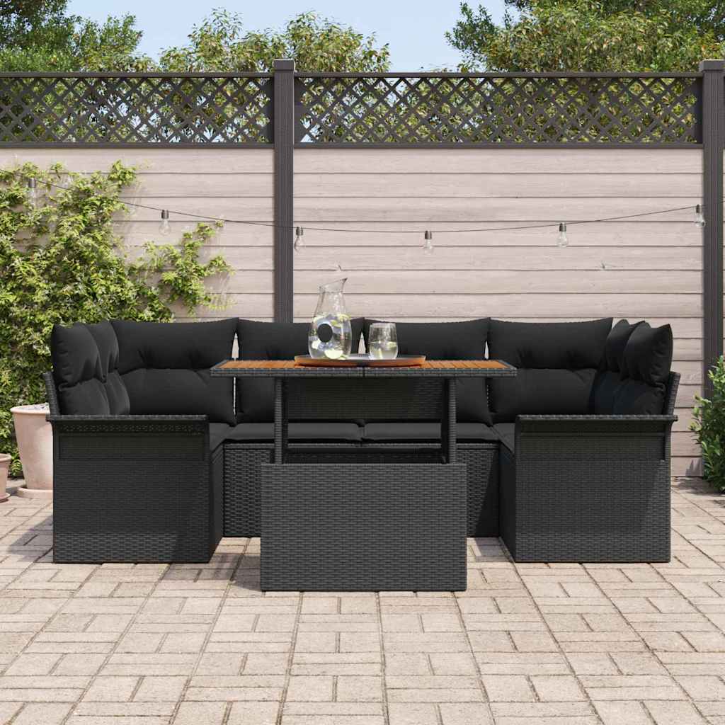 Havesofa Sæt med pude 7 pcs Sort