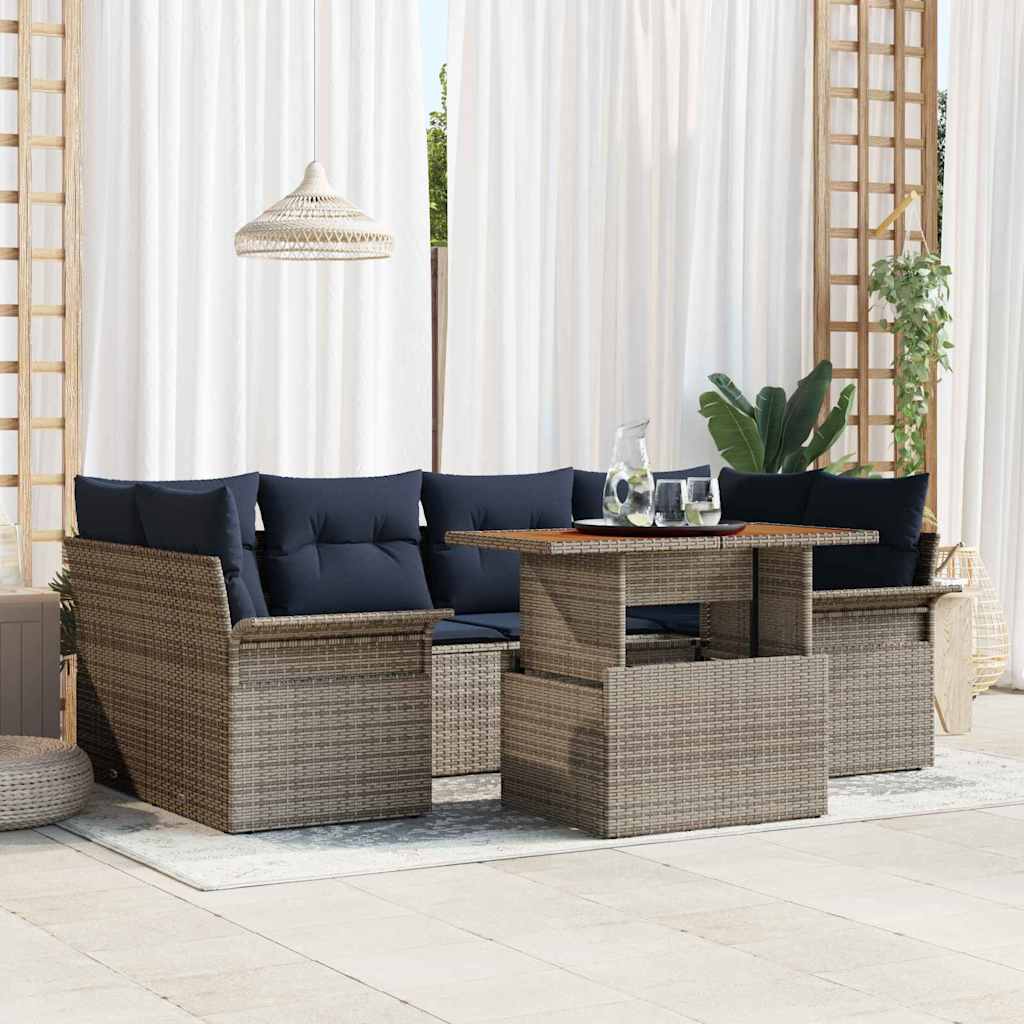 Havesofa Sæt med pude 7 pcs grå og marineblå