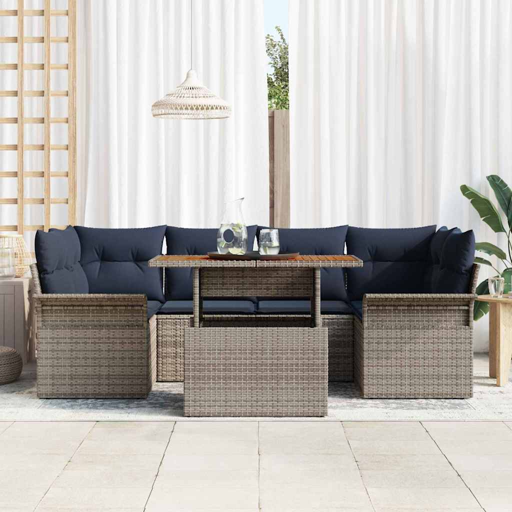 Havesofa Sæt med pude 7 pcs grå og marineblå