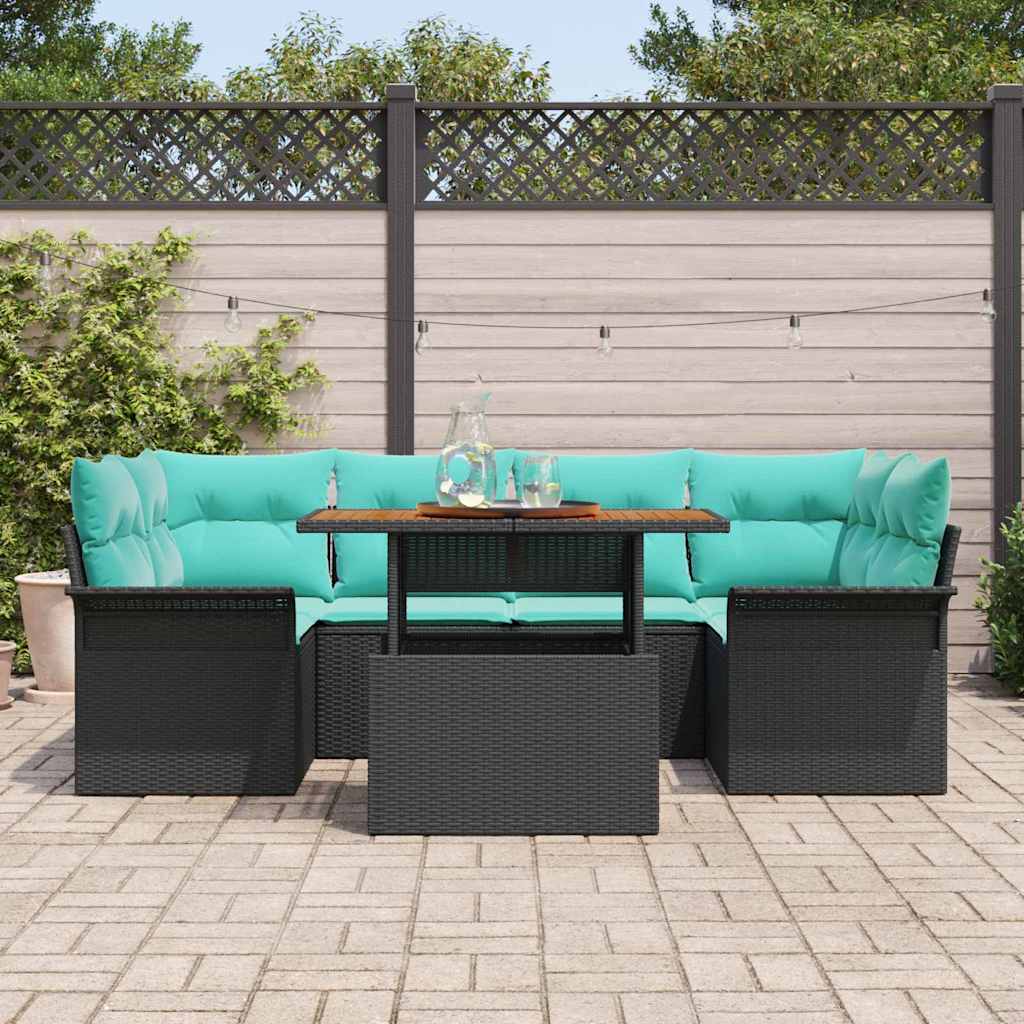 Havesofa Sæt med pude 7 pcs Sort og blå