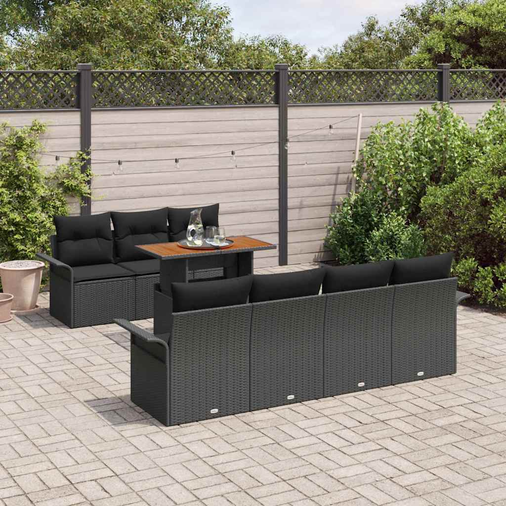 Havesofa Sæt med pude 8 pcs Sort
