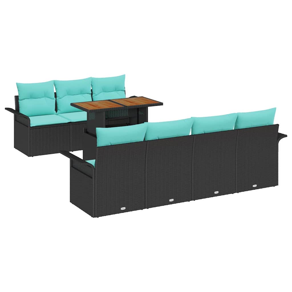 Havesofa Sæt med pude 8 pcs Sort og blå