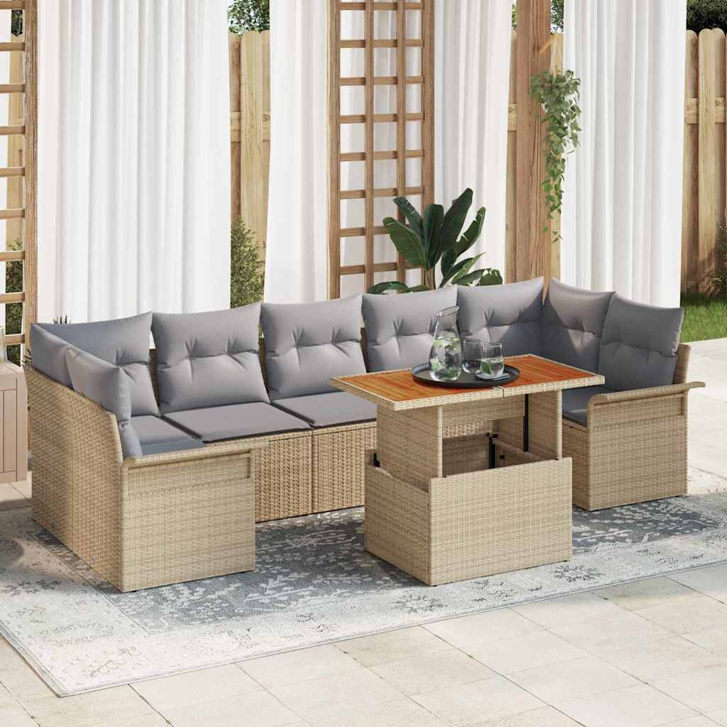 Havesofa Sæt med pude 8 pcs beige og lysegrå