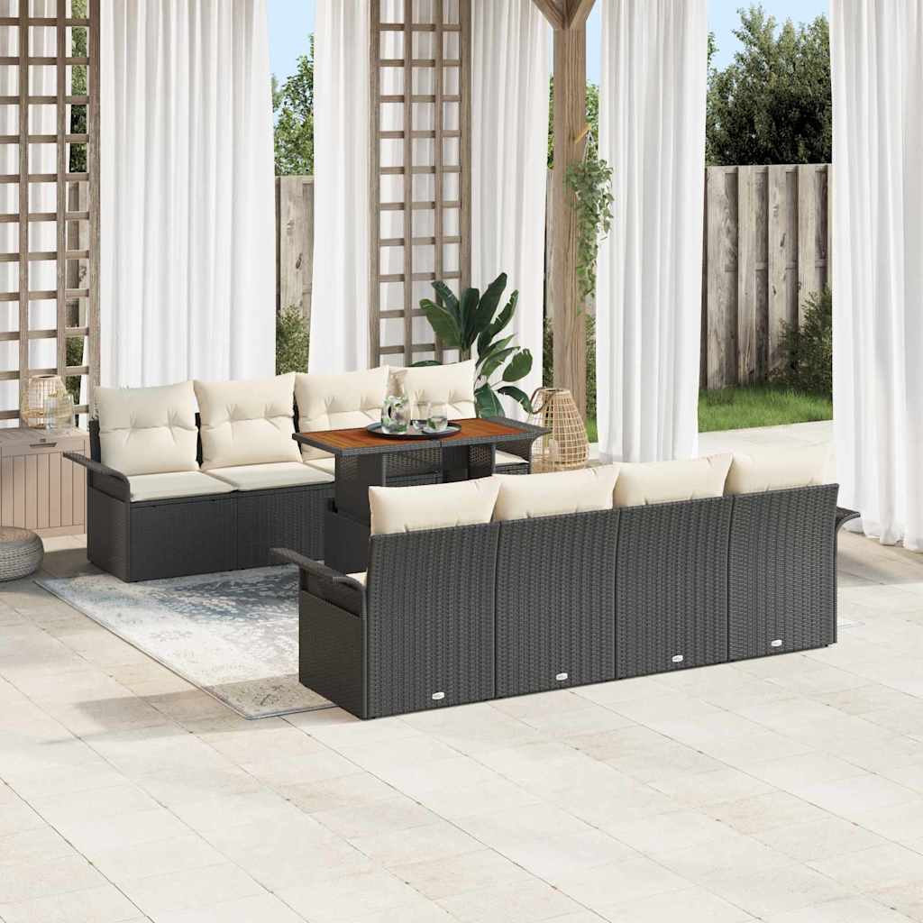 Havesofa Sæt med pude 7 pcs Sort og Cream polyrattan