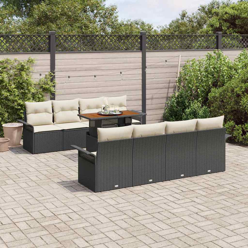 Havesofa Sæt med pude 7 pcs Sort og Cream polyrattan