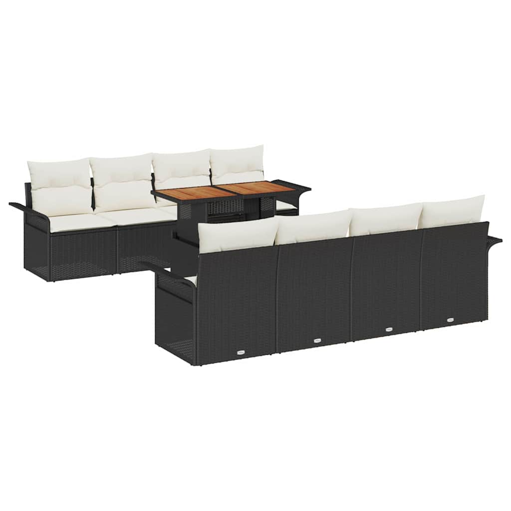 Havesofa Sæt med pude 7 pcs Sort og Cream polyrattan