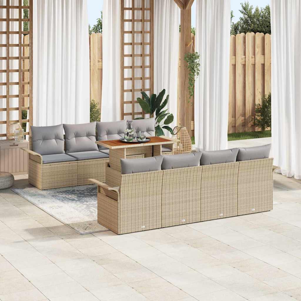 Havesofa Sæt med pude 7 pcs Beige og lys grå polyrattan