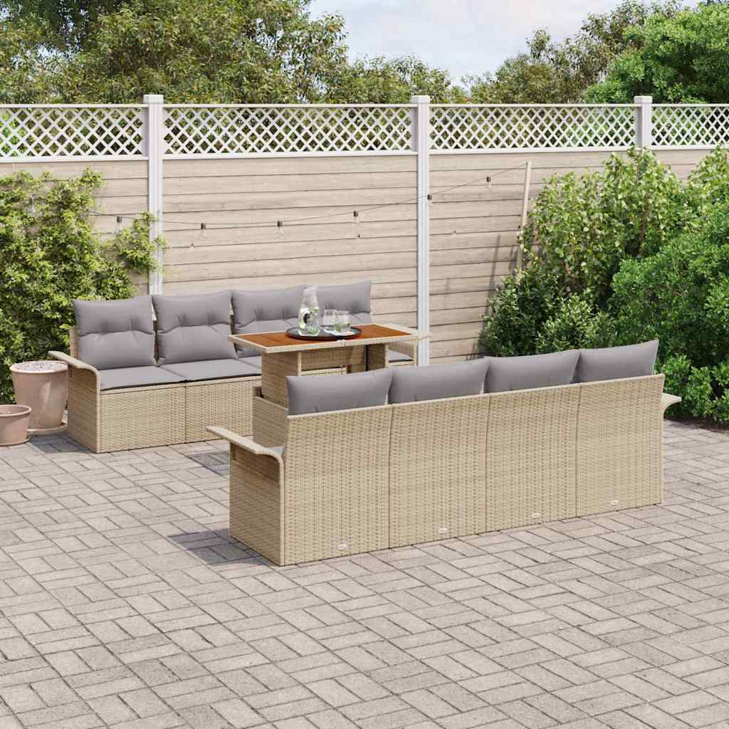 Havesofa Sæt med pude 7 pcs Beige og lys grå polyrattan