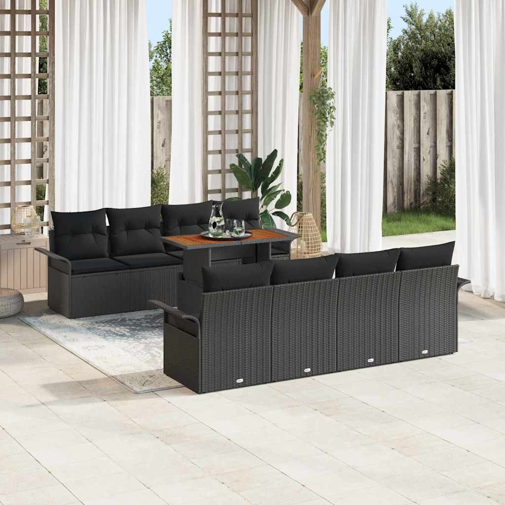 Havesofa Sæt med pude 7 pcs Sort polyrattan