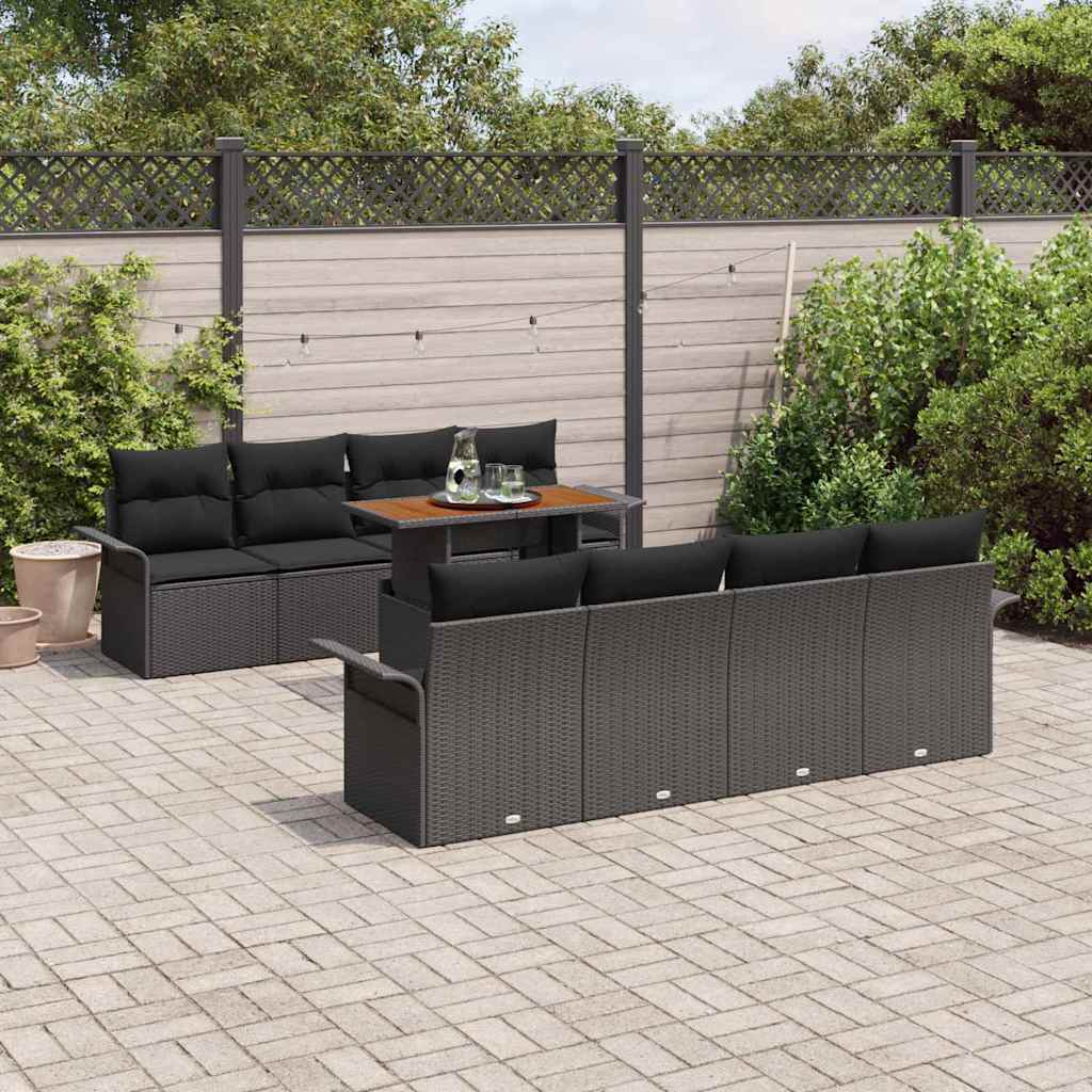 Havesofa Sæt med pude 7 pcs Sort polyrattan