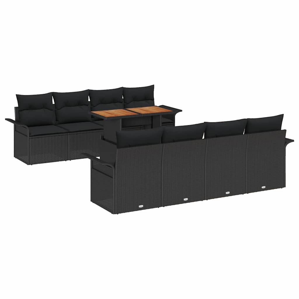 Havesofa Sæt med pude 7 pcs Sort polyrattan