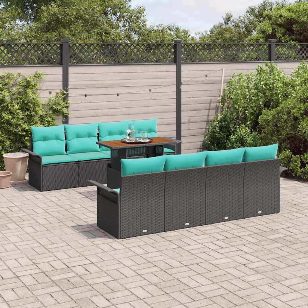 Havesofa Sæt med pude 7 pcs Sort og blå