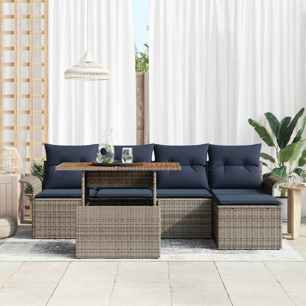 Havesofa Sæt med pude med opbevaring 6 pcs grå og marineblå