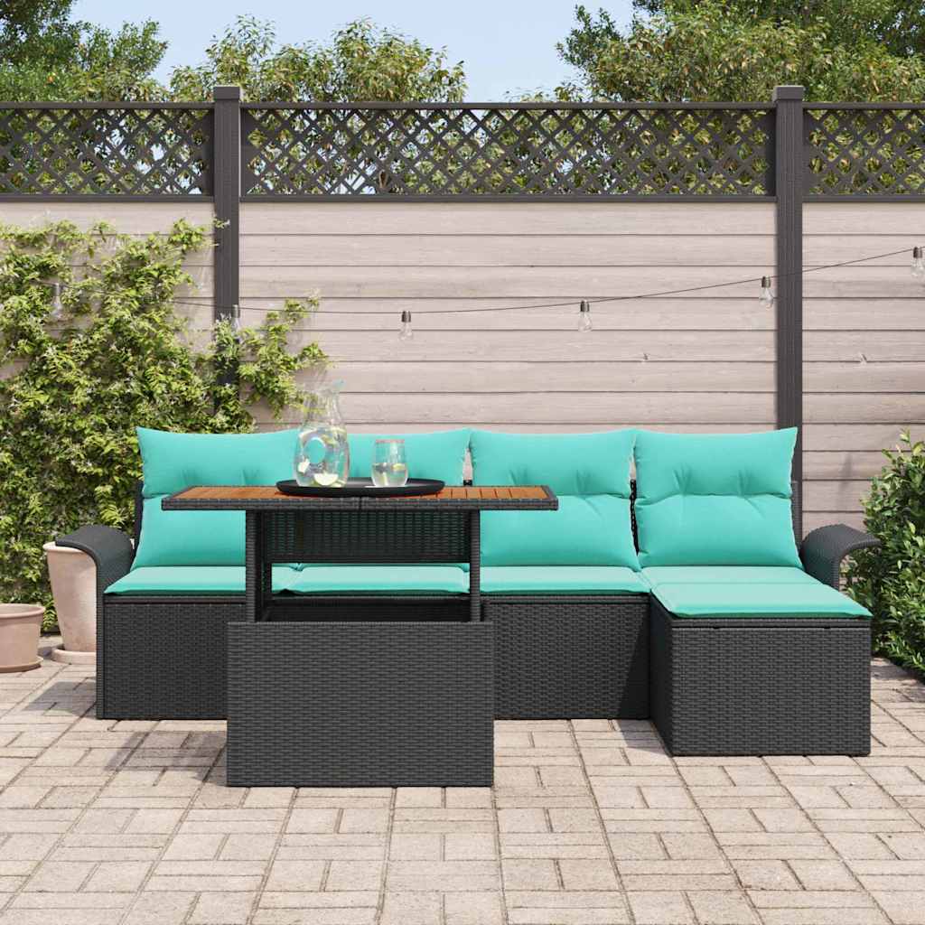 Havesofa Sæt med pude med opbevaring 6 pcs Sort og blå