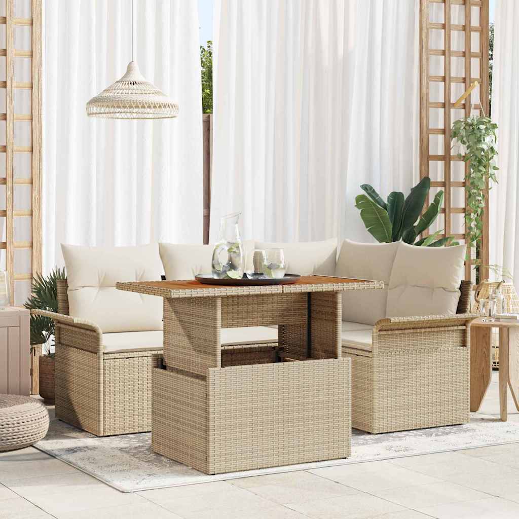 Havesofa Sæt med pude 5 pcs beige og cremefarvet