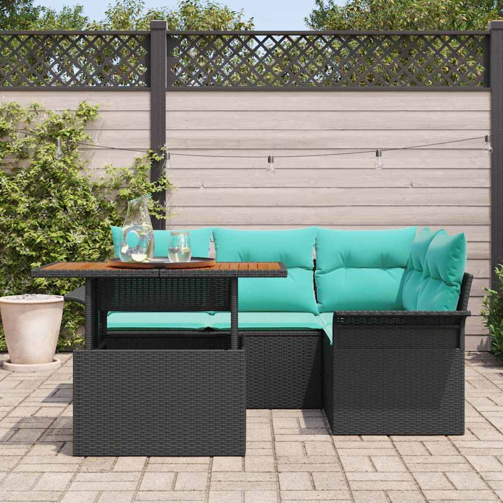 Havesofa Sæt med pude med opbevaring 5 pcs Sort og blå