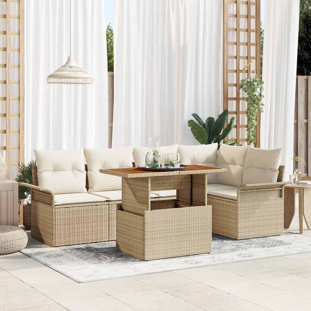 Havesofa Sæt med pude 6 pcs beige og cremefarvet