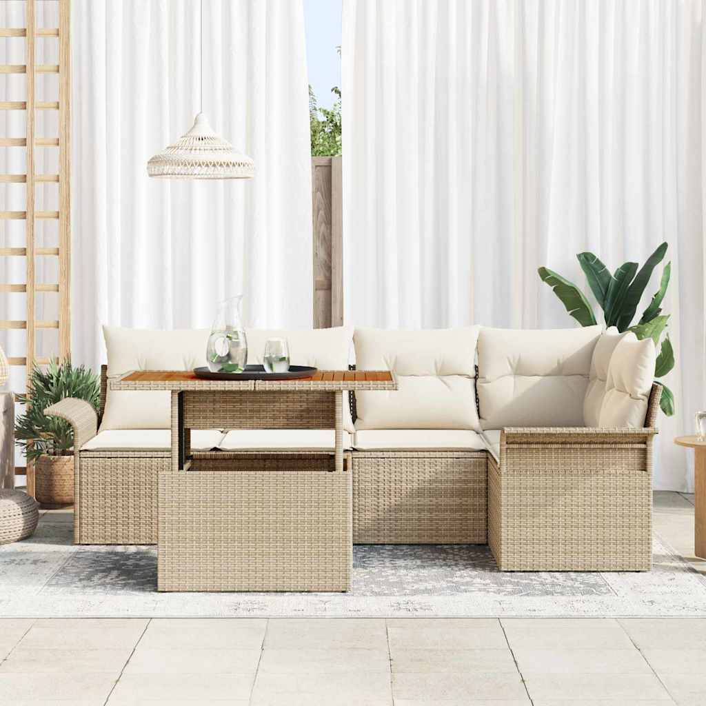 Havesofa Sæt med pude 6 pcs beige og cremefarvet
