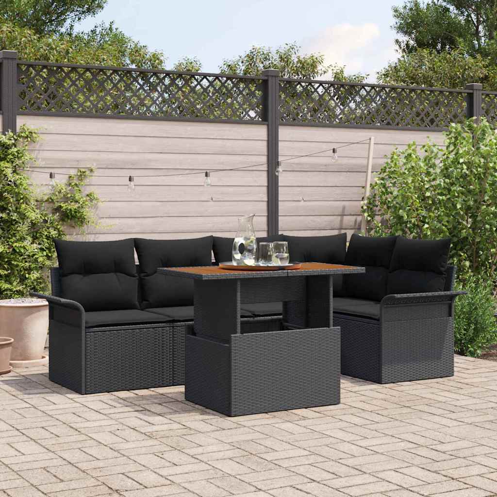 Havesofa Sæt med pude 6 pcs Sort