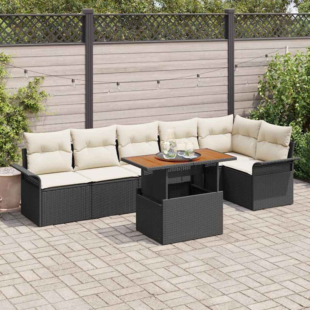 Havesofa Sæt 7 stk. Sort og Cream polyrattan