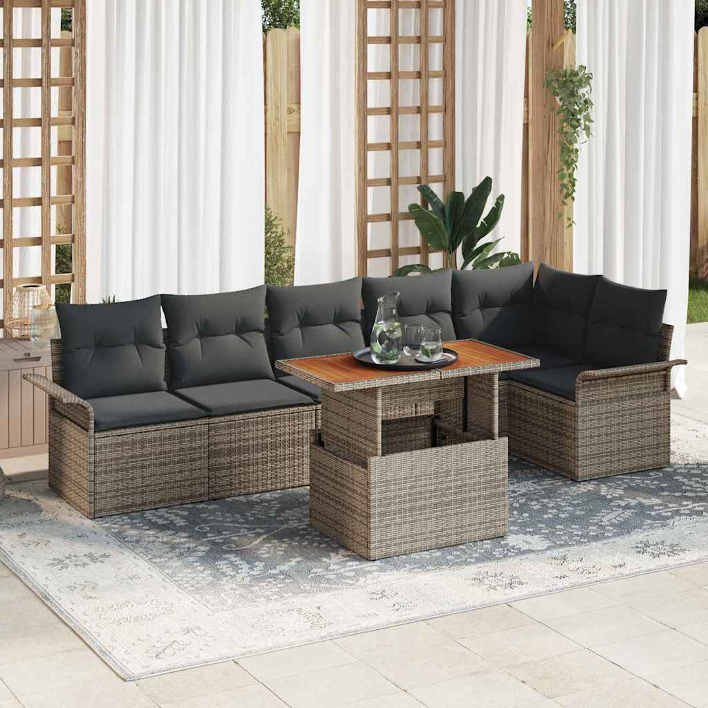 Havesofa Sæt med pude 7 pcs Grå polyrattan