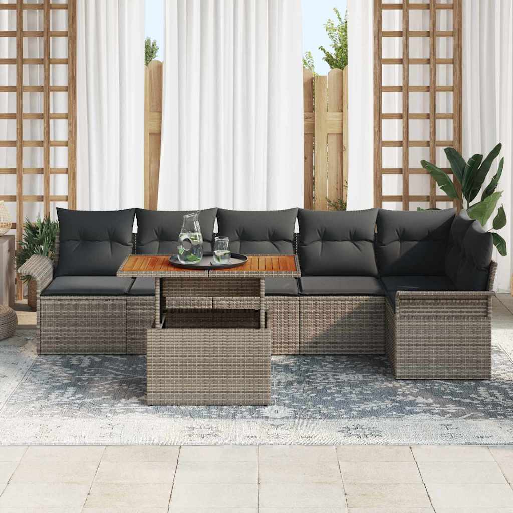 Havesofa Sæt med pude 7 pcs Grå polyrattan