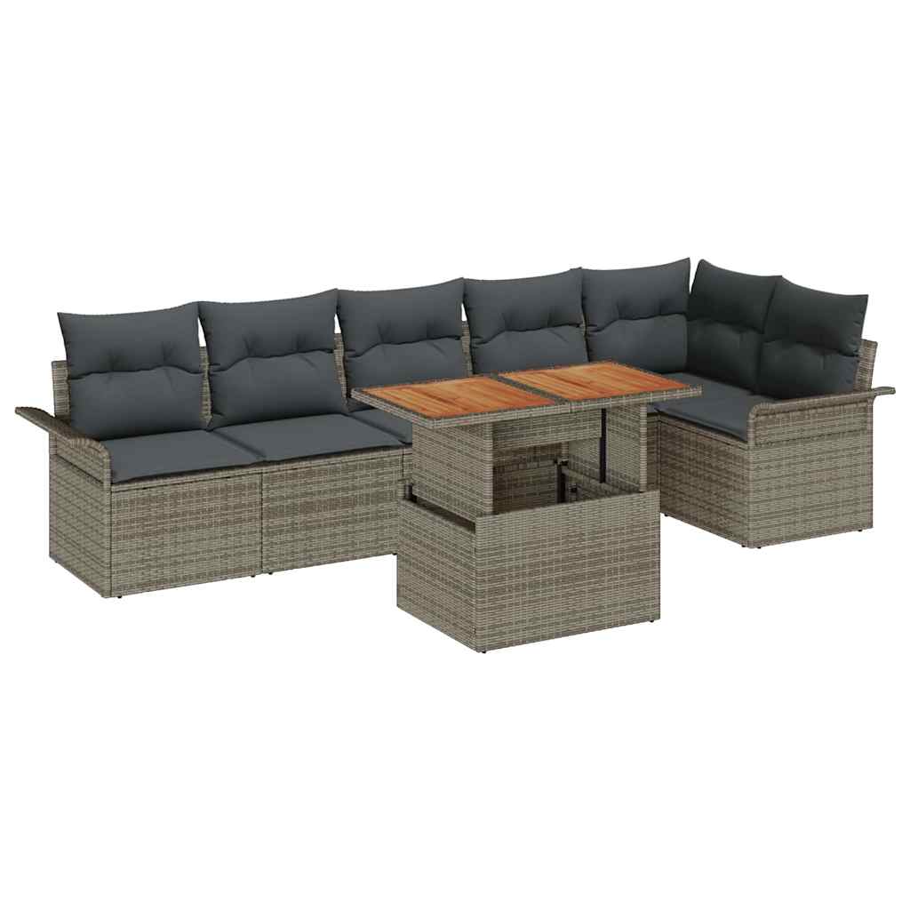 Havesofa Sæt med pude 7 pcs Grå polyrattan