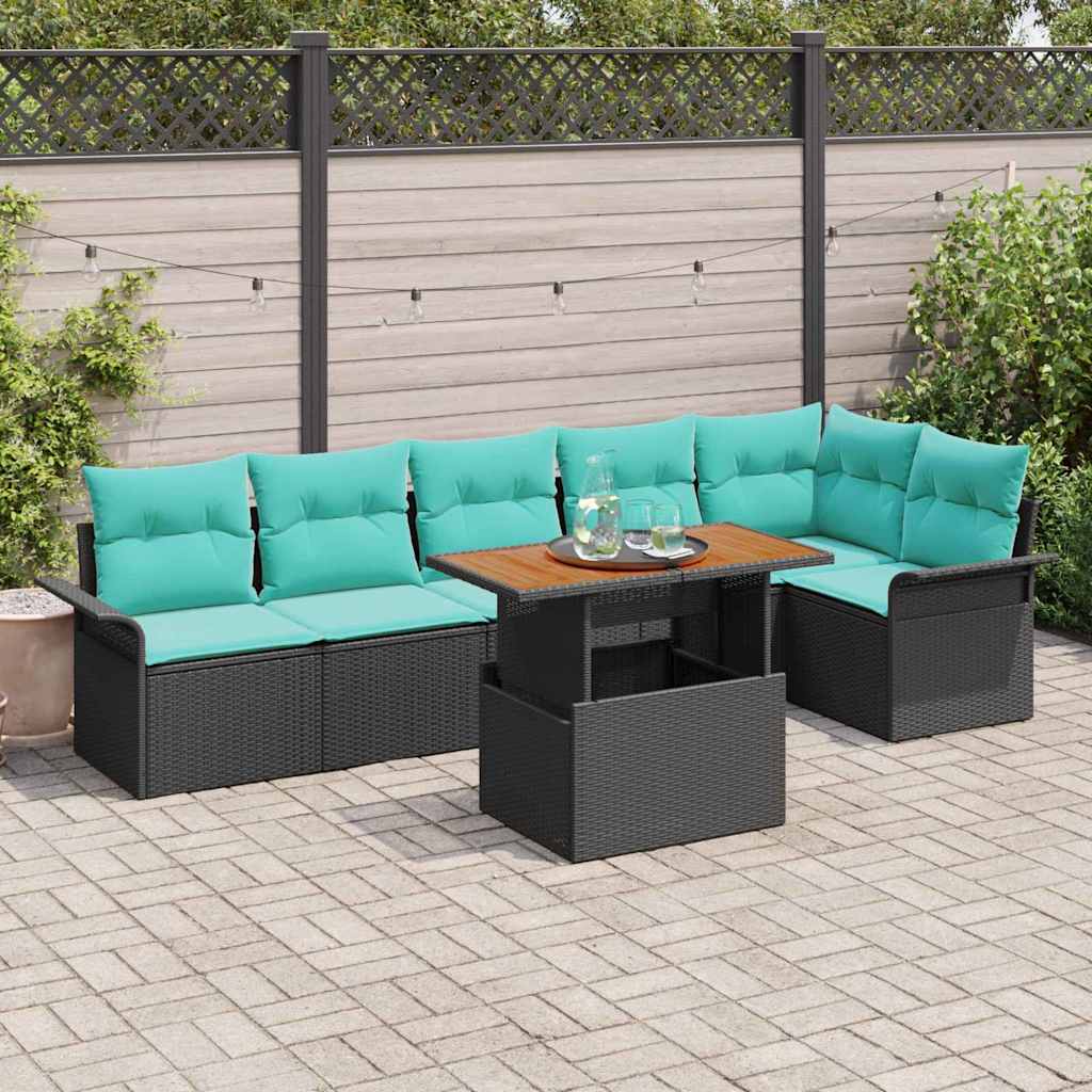 Havesofa Sæt 7 stk. Sort og Blå polyrattan