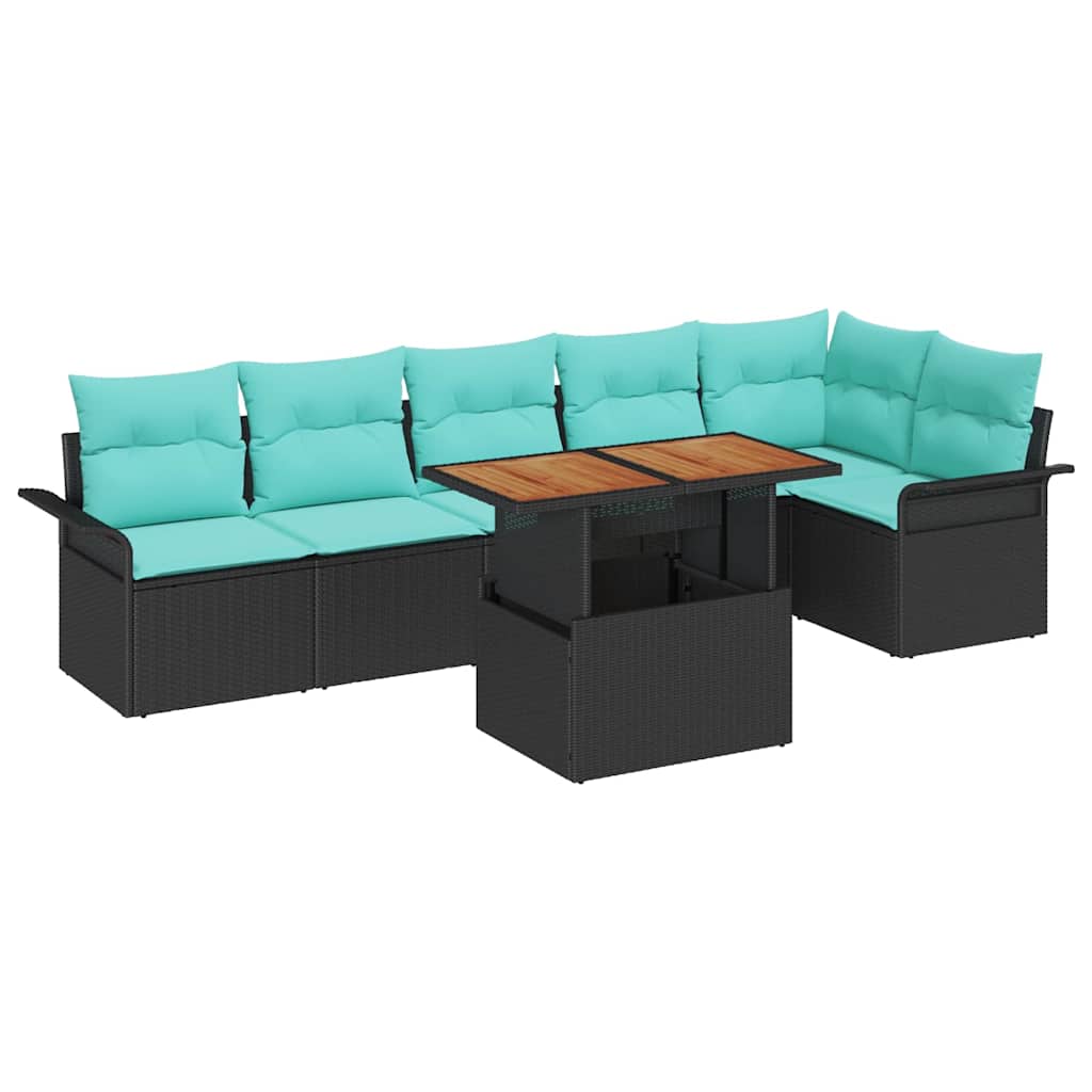 Havesofa Sæt 7 stk. Sort og Blå polyrattan