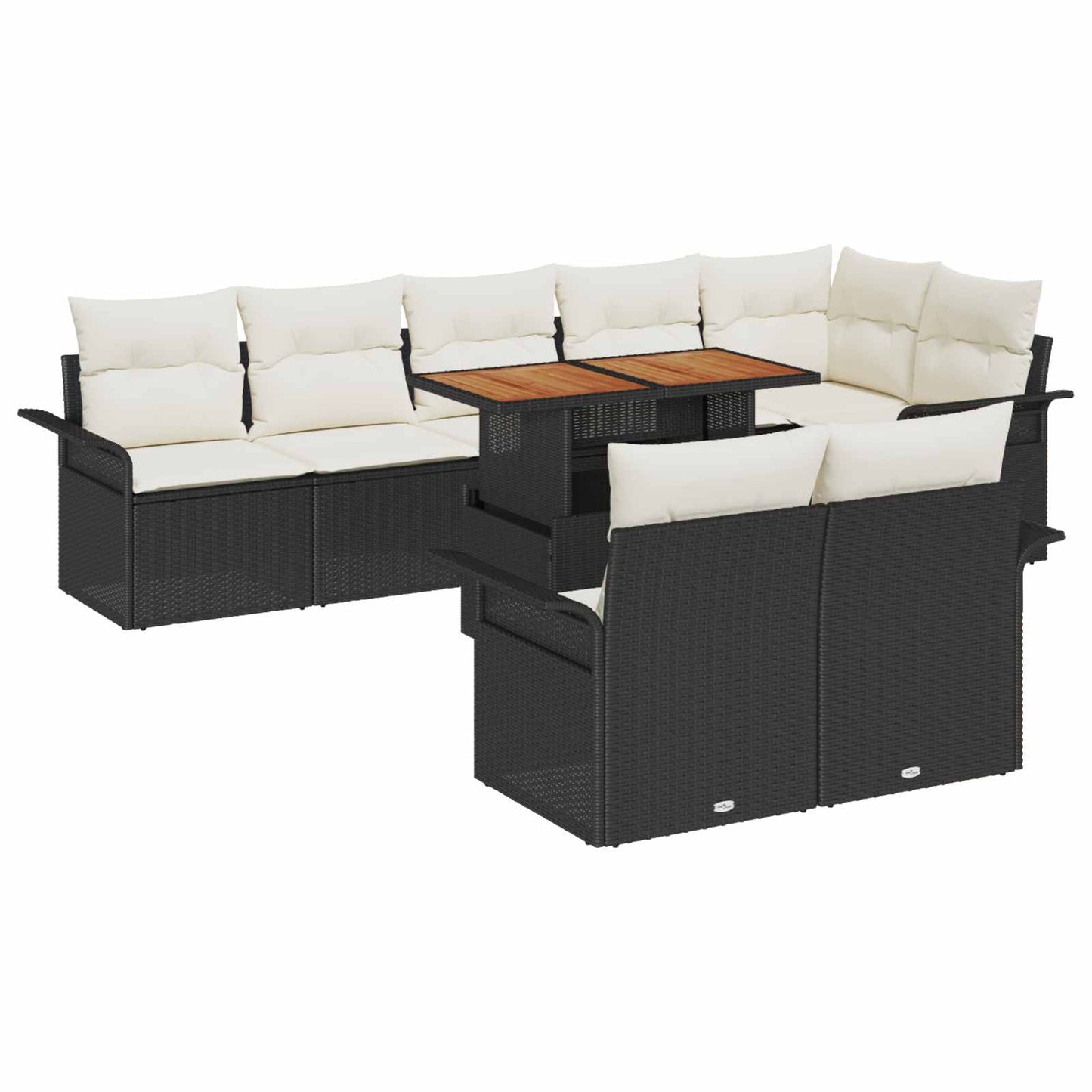 Havesofa Sæt med pude 9 pcs Sort og Cream polyrattan