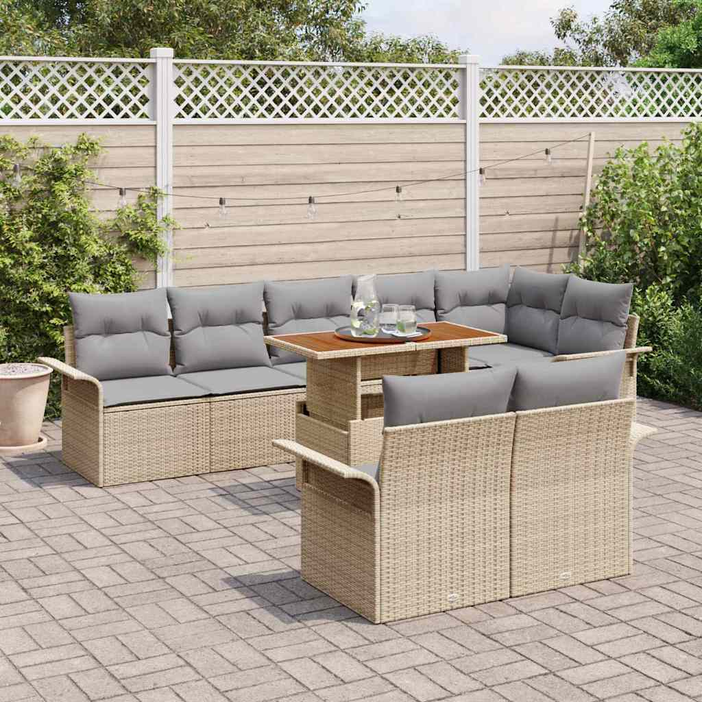 Havesofa Sæt 9 stk. Beige og lys grå polyrattan